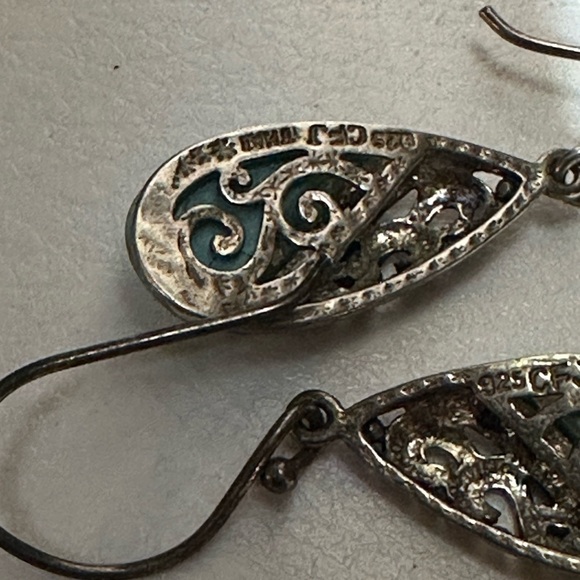 Sterling Silver & Turquoise Filagree Pierced Earrings - Pre-loved - Picture 3 of 5